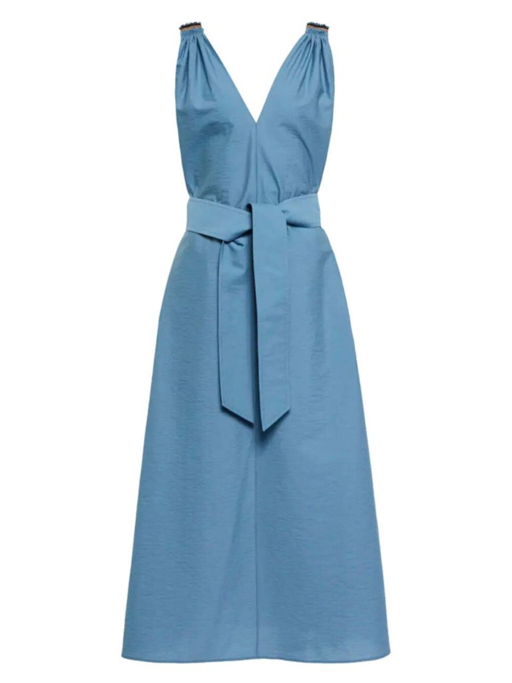 $2995 Brunello Cucinelli Blue Cotton Belted Monilli Midi Tank Dress size Small